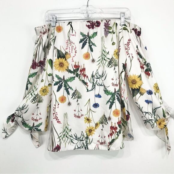 Bailey 44 Revolve Colorful Floral Botanical Off Shoulder Blouse in Chalk - Picture 8 of 16